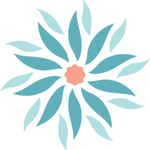 Practice perfect floral logo icon in teal and coral representing dental and healthcare consulting brand