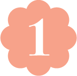 Peach flower-shaped badge with the number 1 in white.