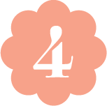 Peach flower-shaped badge with the number 4 in white.